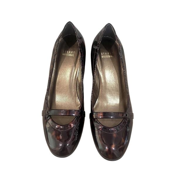 Stuart Weitzman Shoes Womens 8.5 Brown Tortoise Patent Mary Jane Kitten Heels - Picture 2 of 9